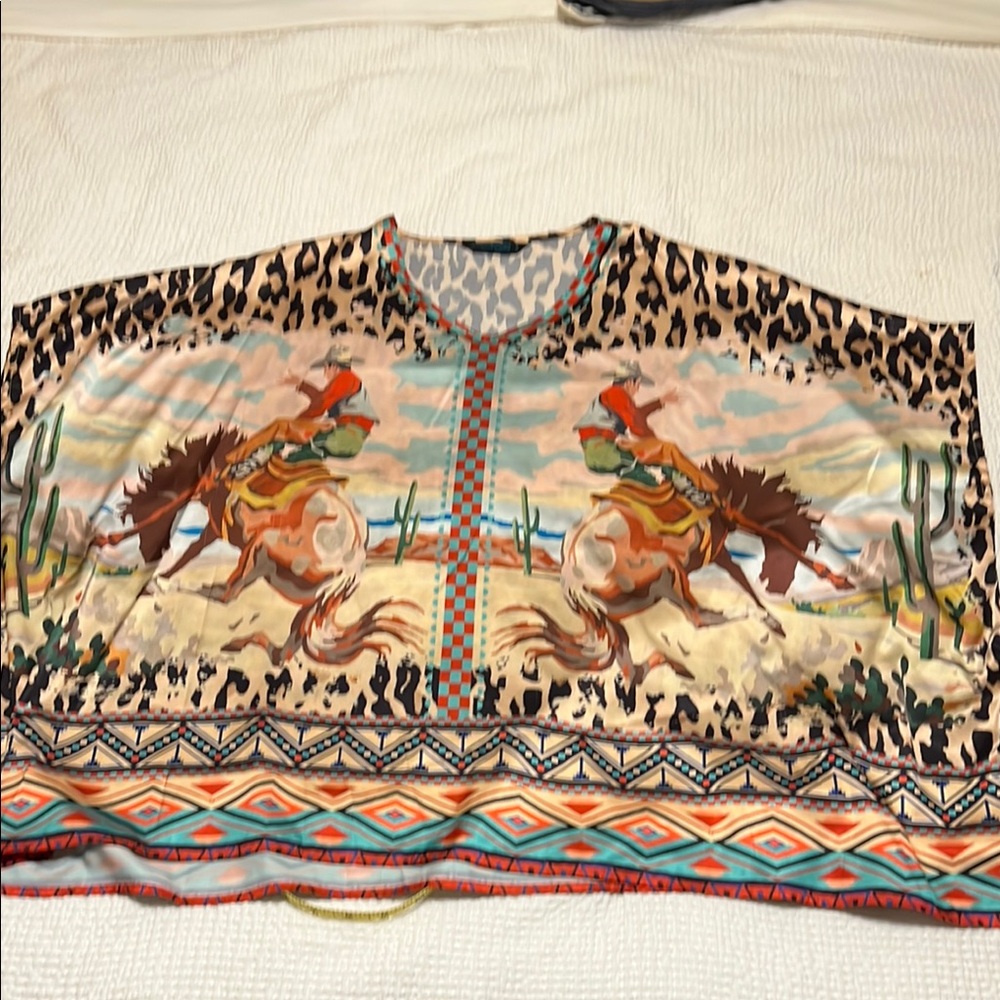 Western Themed Poncho with Leopard Print